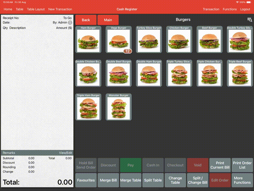 pos system menu gesture swipe down view price settings