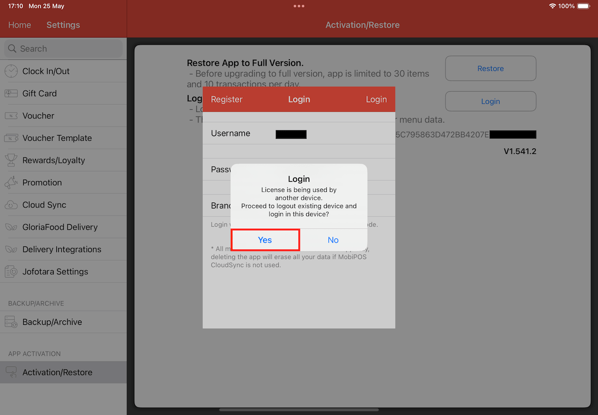 activation or restore alert message