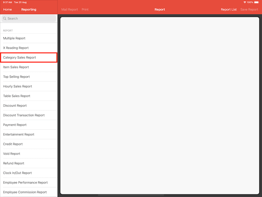 mobipos category sales report select