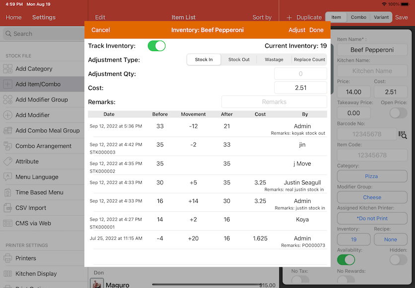 pos system item stock in out inventory