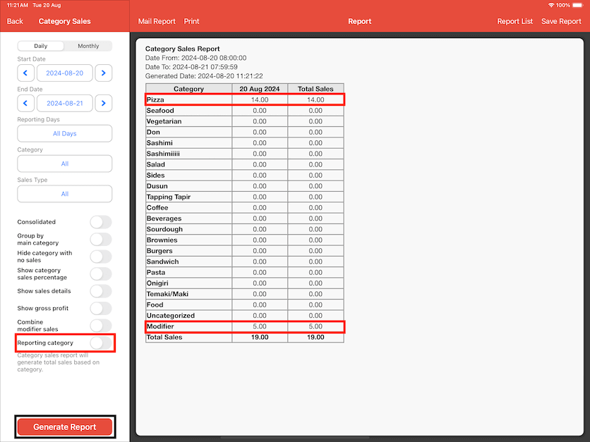 mobipos modifier report unsorted