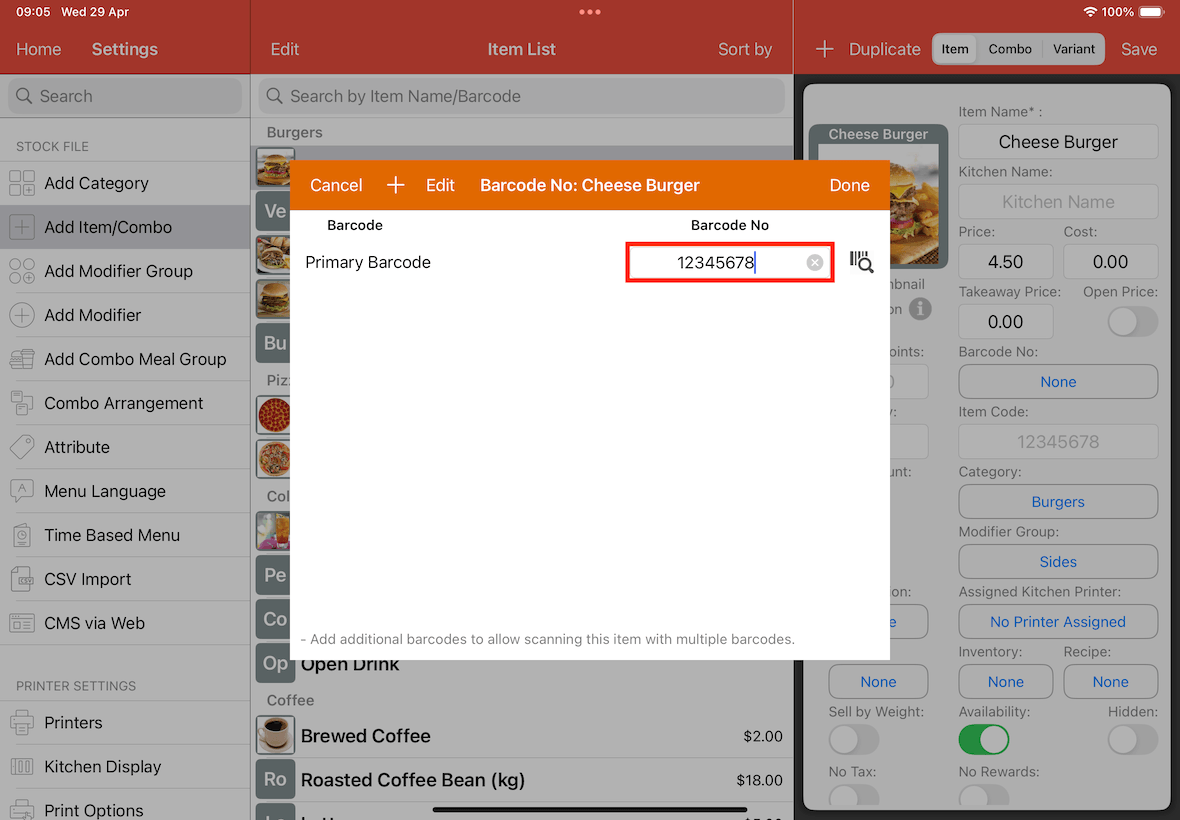 primary item barcode