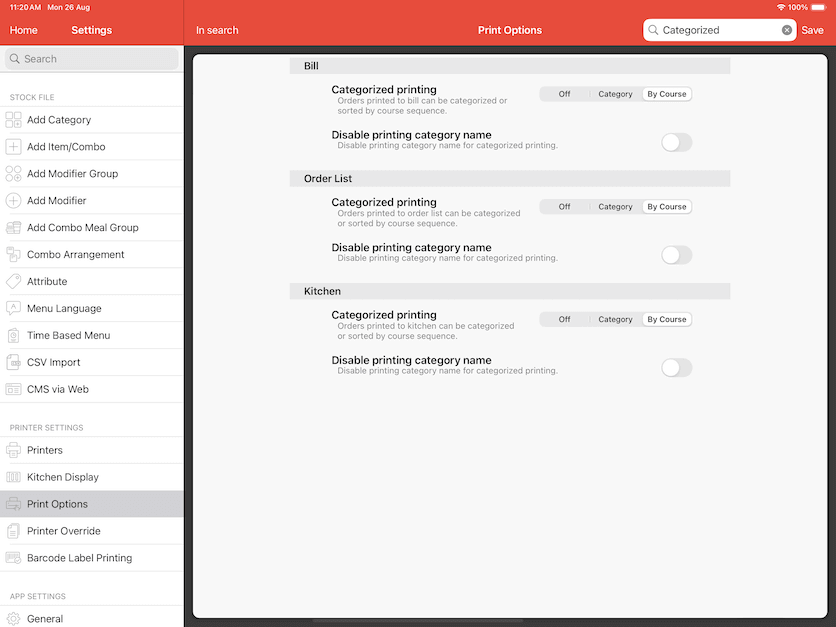 pos system course settings