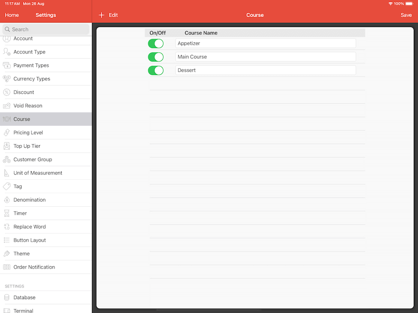 pos system course settings