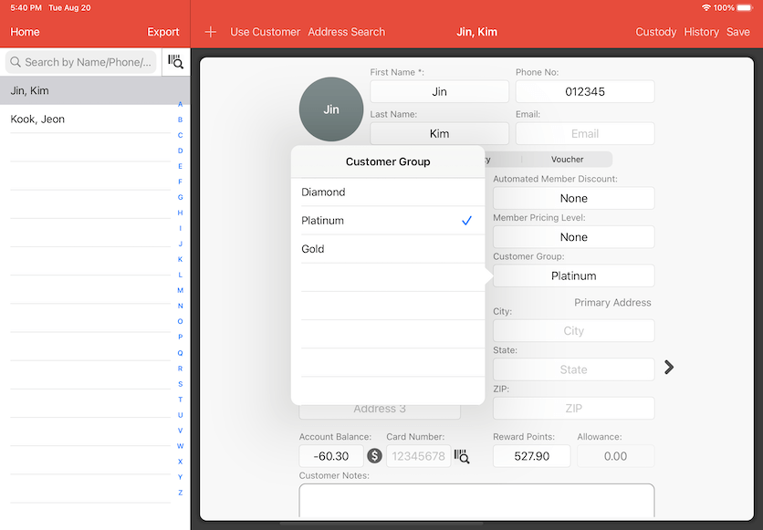 pos system customer group selection