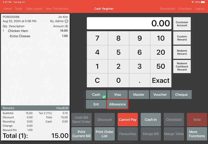 pos system customer payment cash register