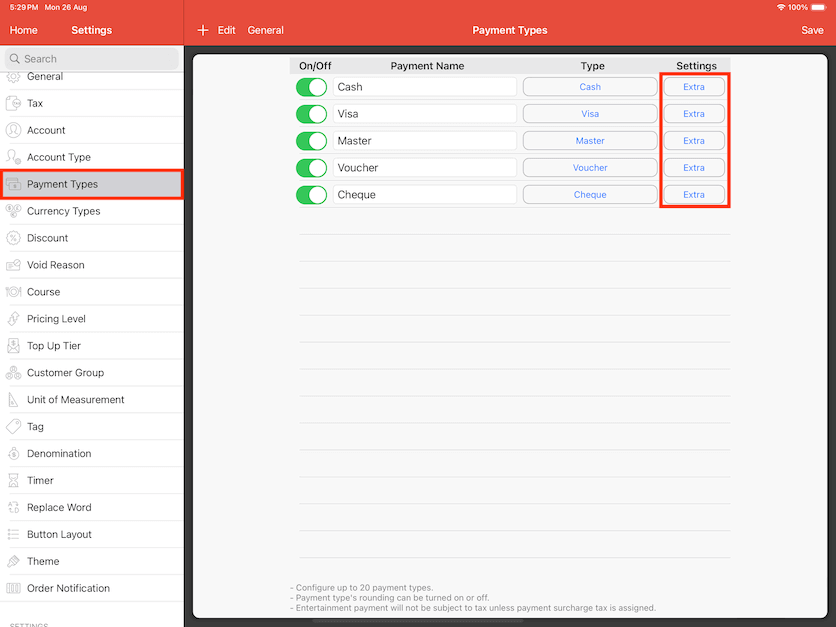 pos system tax payment settings