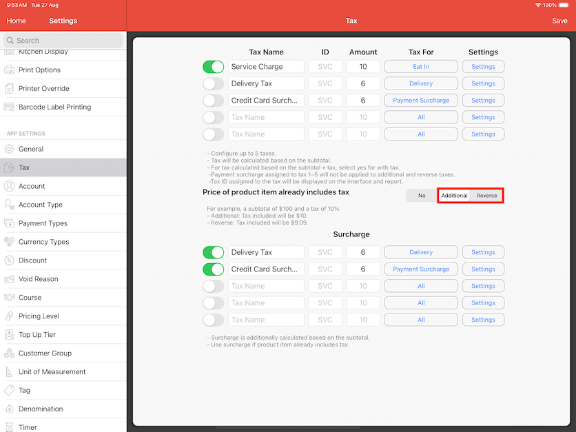 mobipos tax settings tax additional