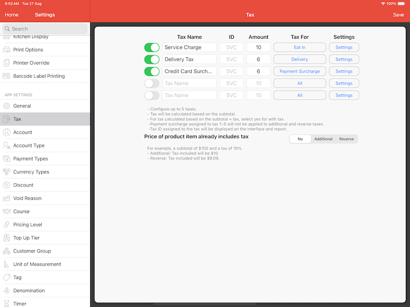 pos system tax settings