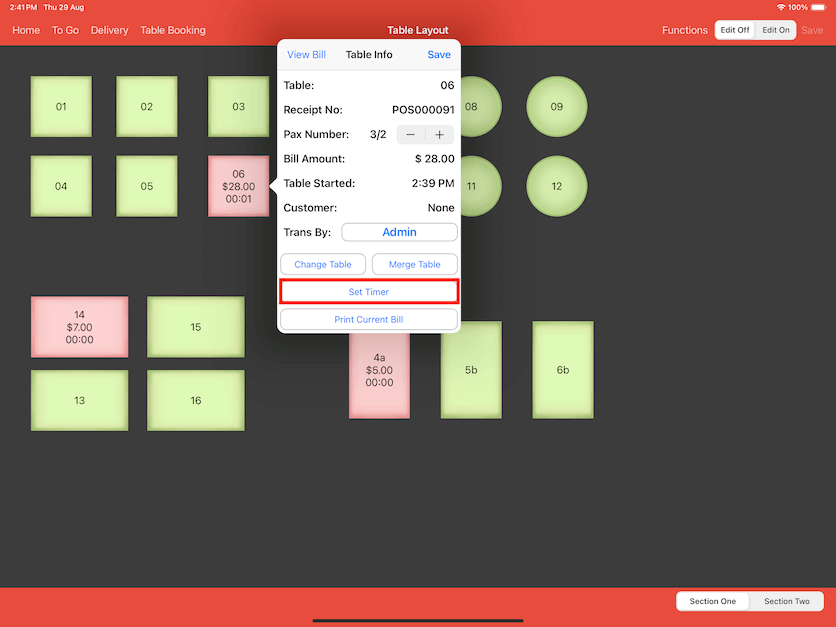 pos system table info settings