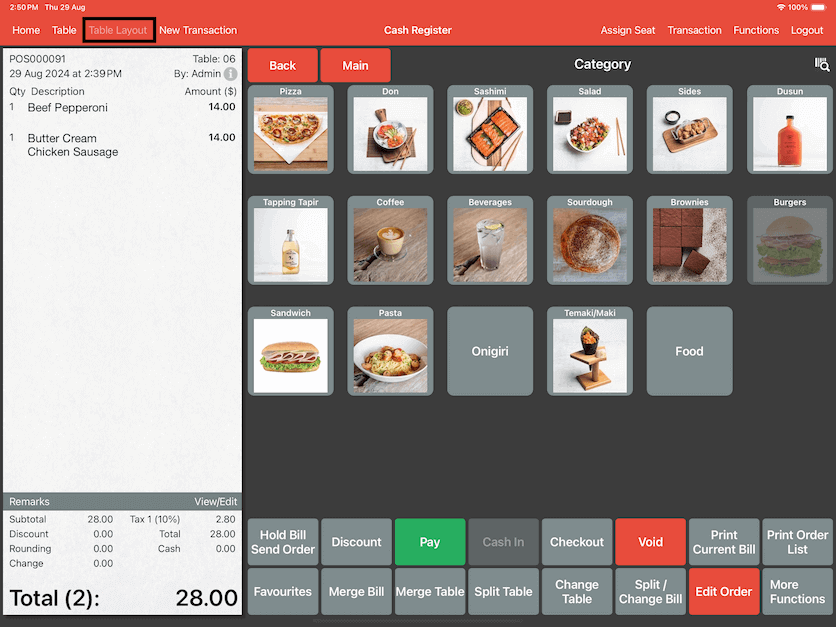 pos system table layout flash settings