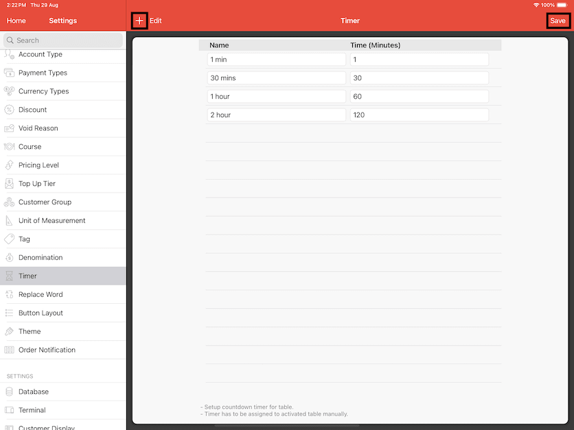 pos system timer settings