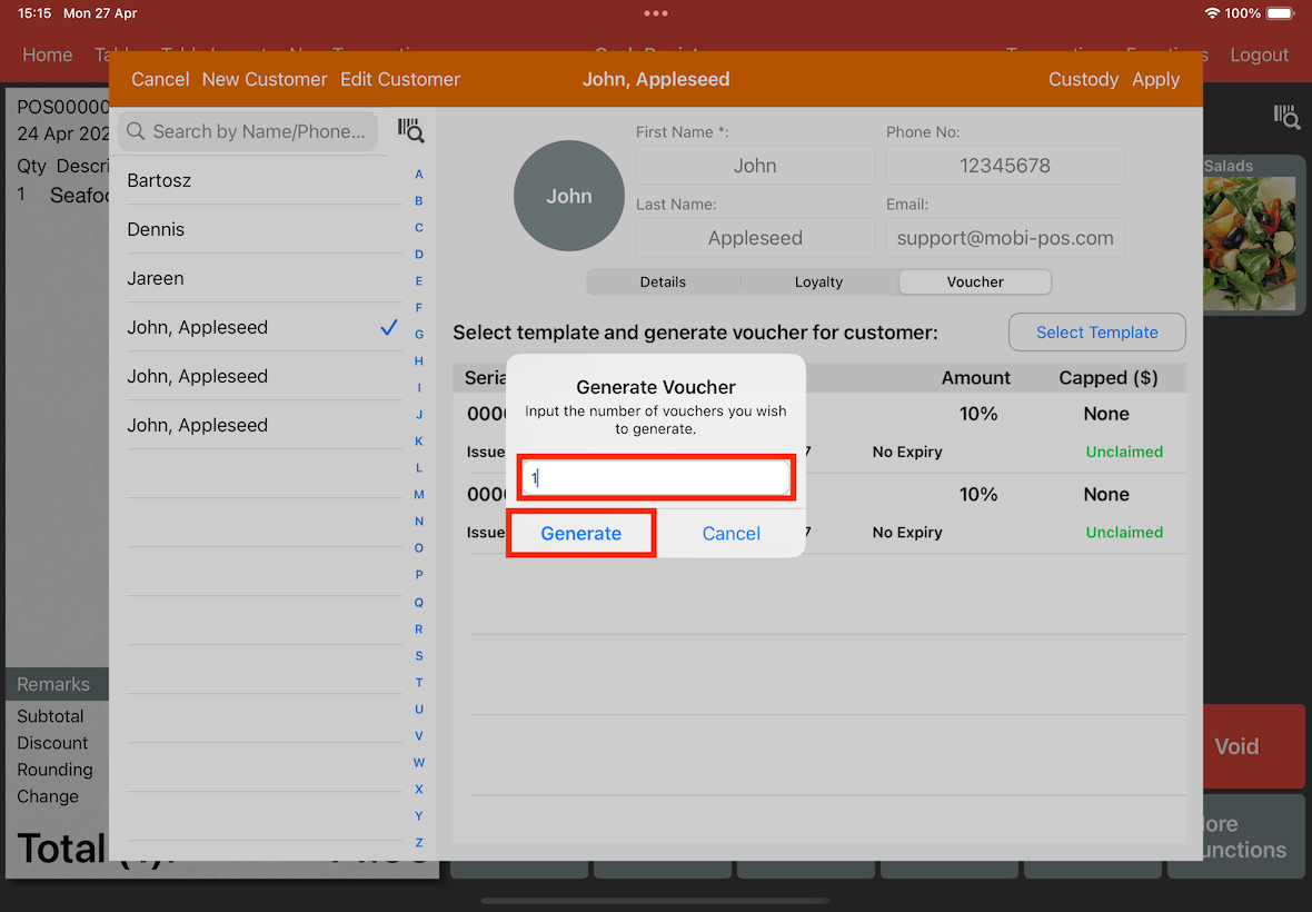customer generate voucher
