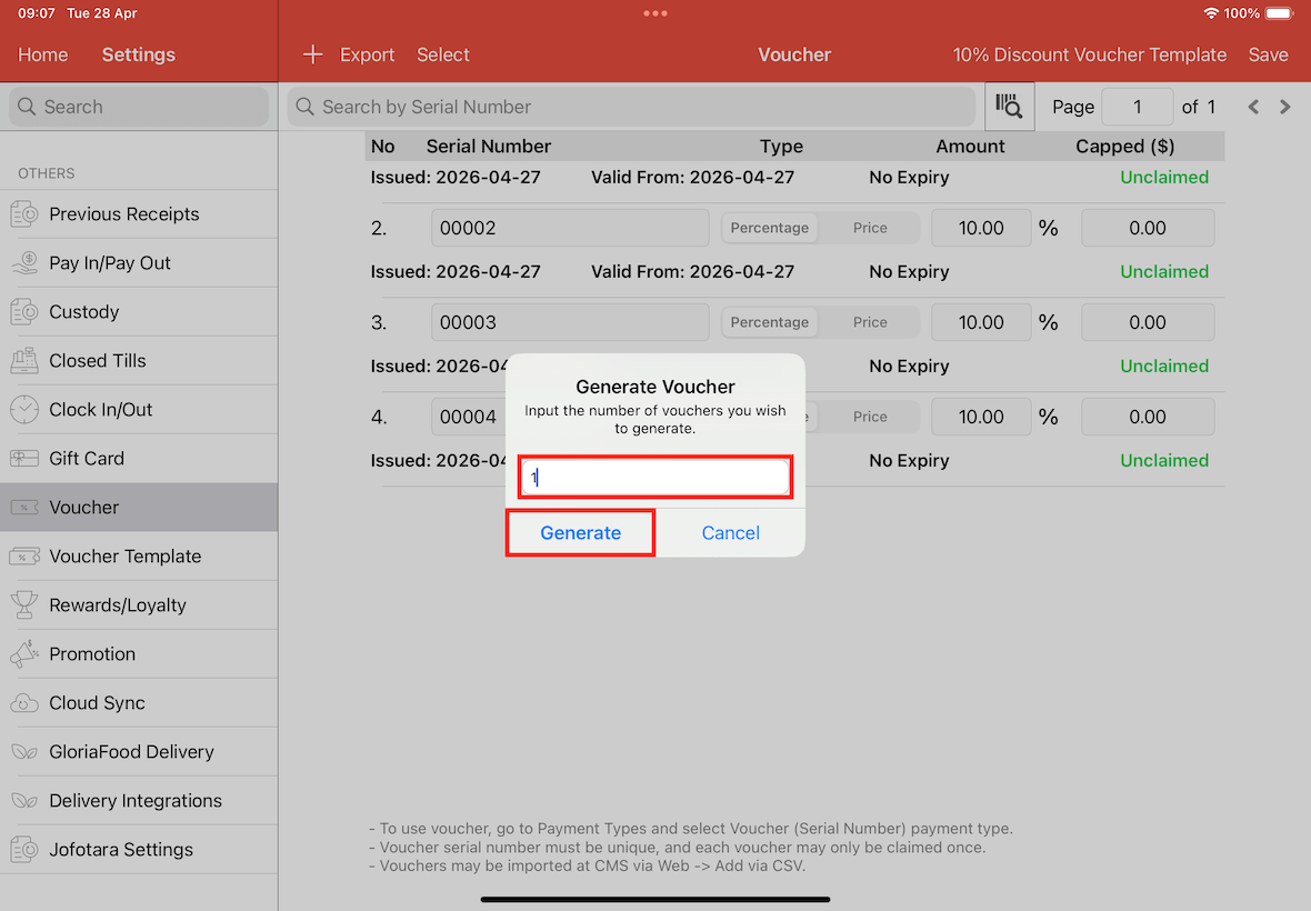 generate voucher