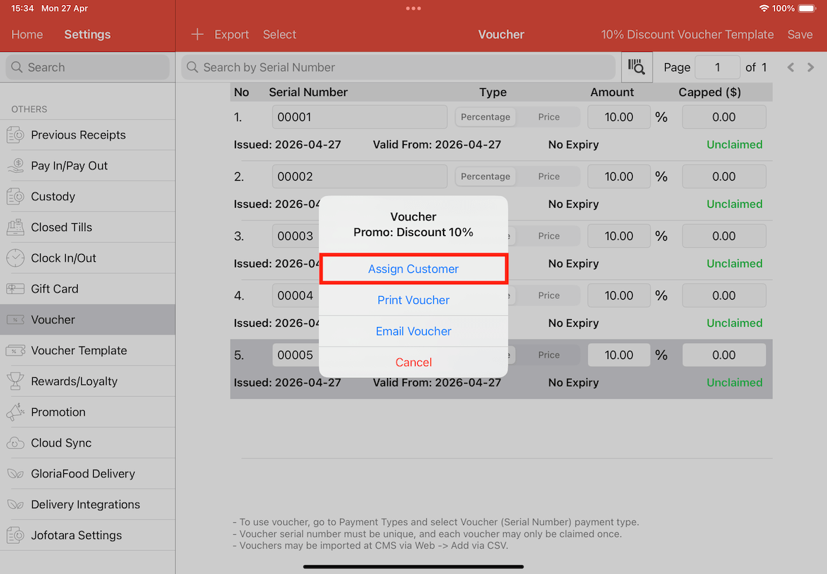voucher selection