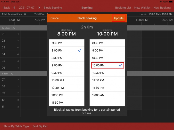 select new block end time update