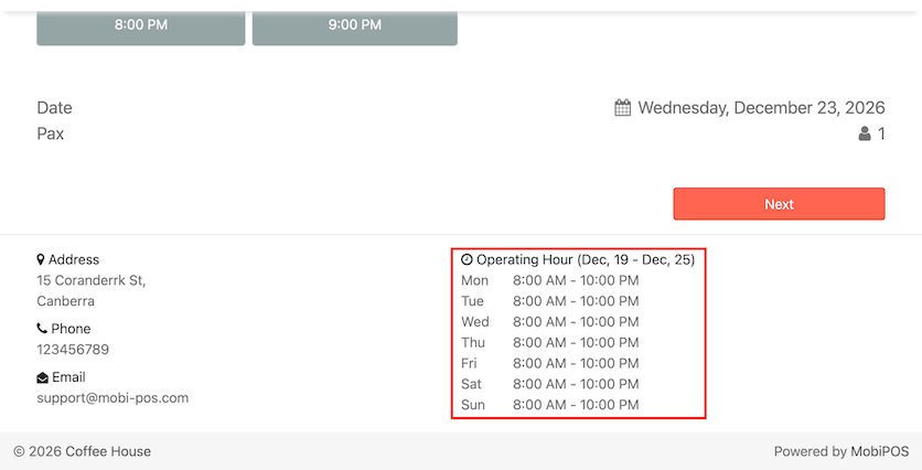 user booking date