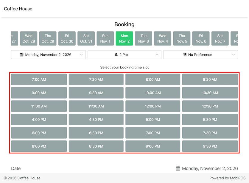 user booking default intervals