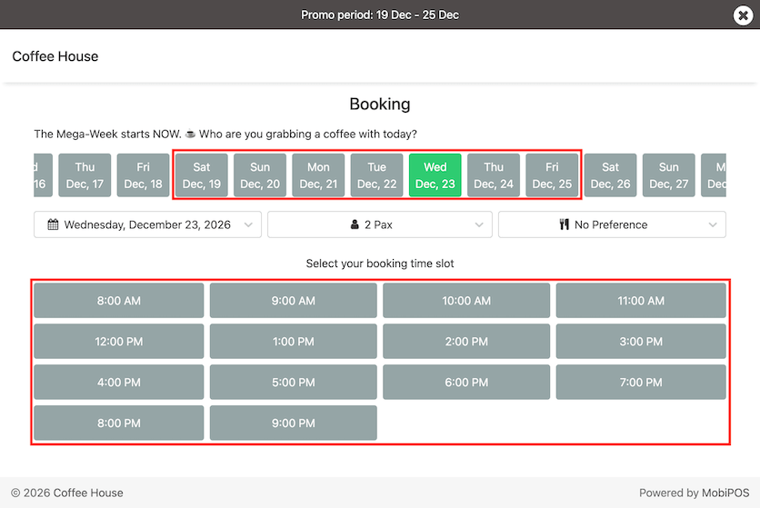 user booking week time