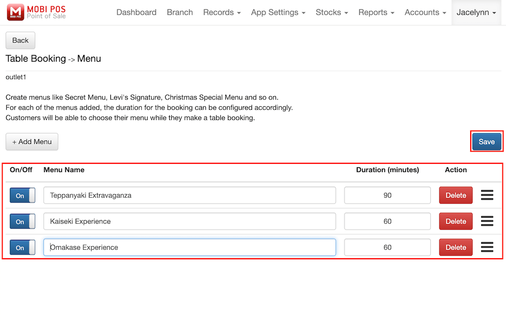 mobi-pos added menu