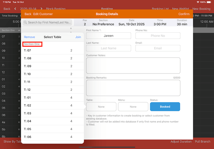 mobipos categorized table layout