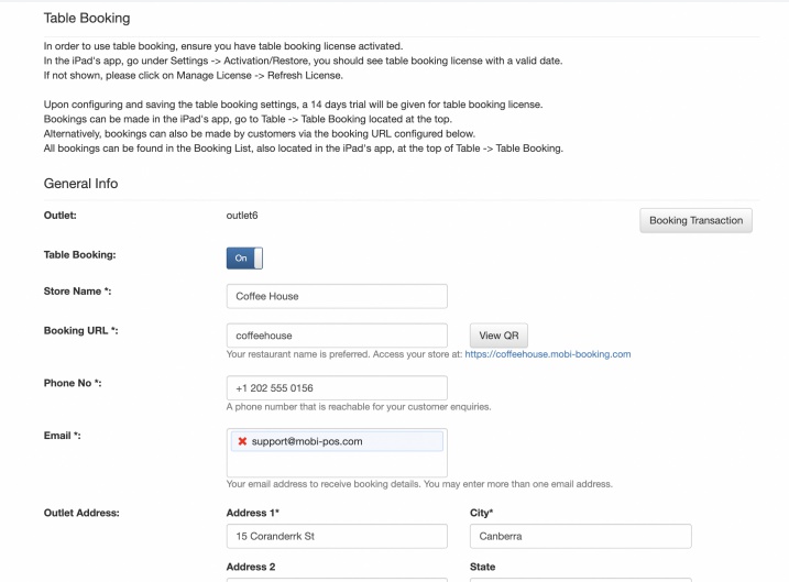 online booking general info setup