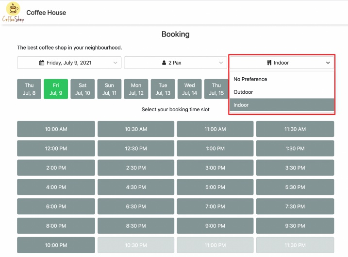 online reservation select seating area