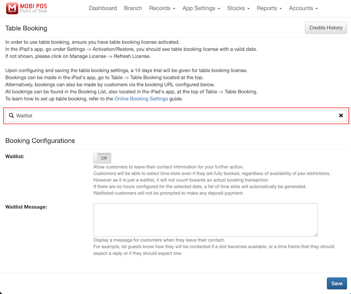 mobipos table booking search