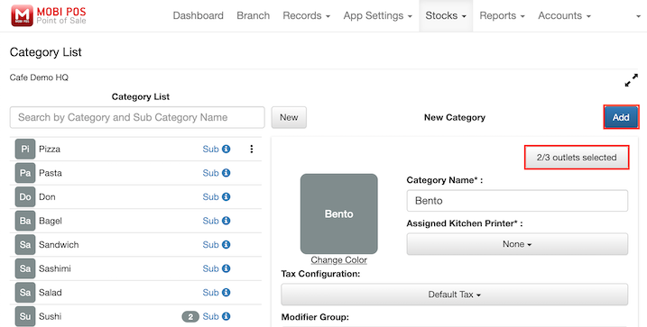 mobipos menu linking branch selection updated