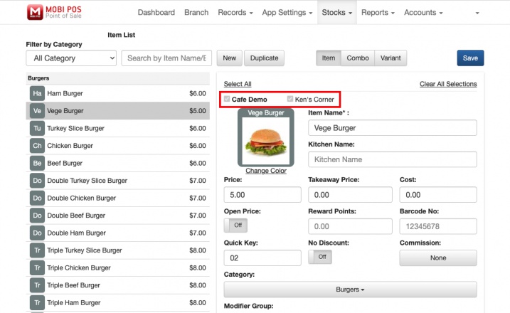 mobi pos menu linking linked items