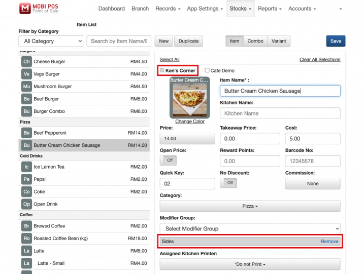 mobi pos menu linking modifier group not matched example kens corner