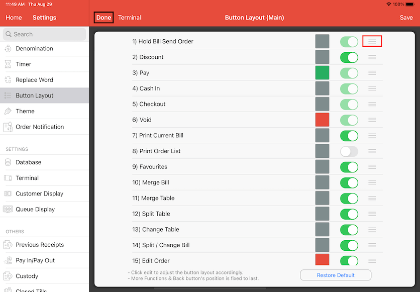 pos system button layout settings