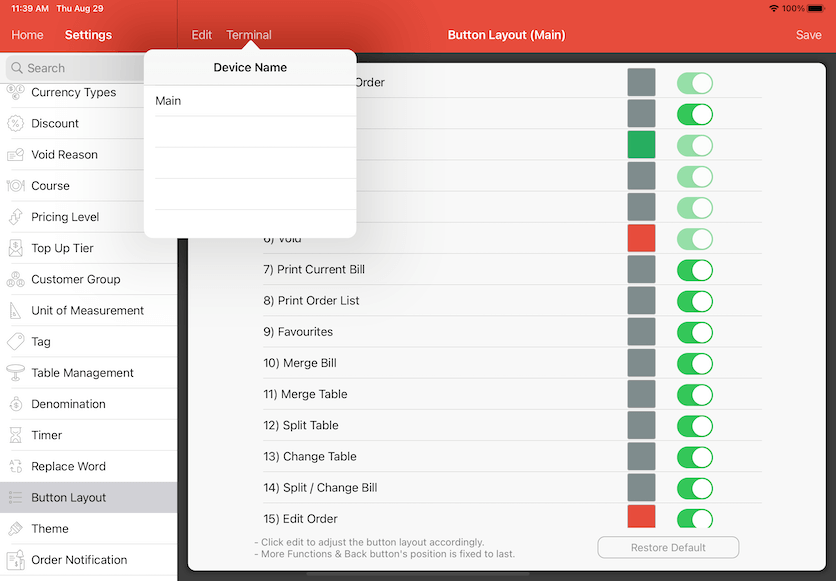 pos system terminal settings