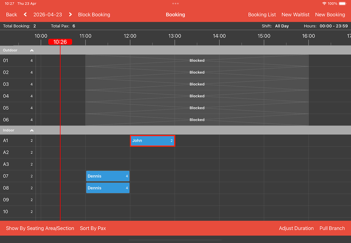 single booking in timeline