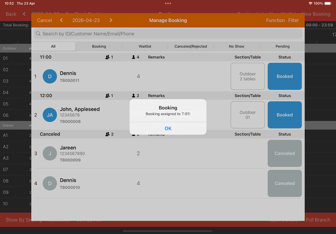 booking assigned prompt