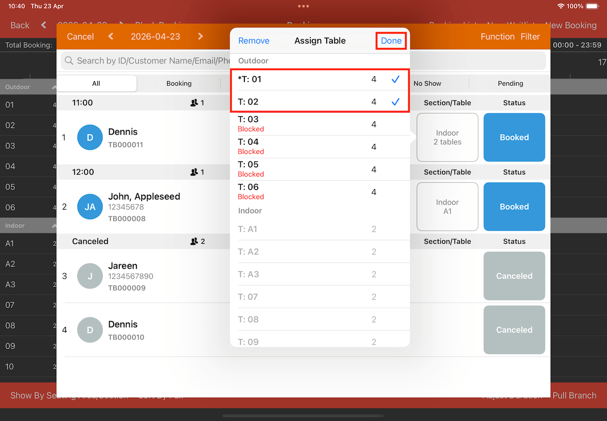 select blocked table