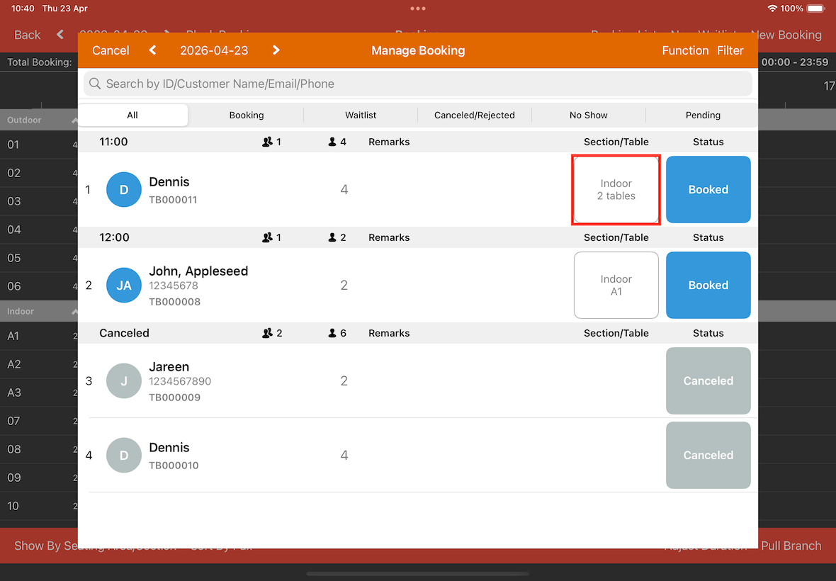 manage booking