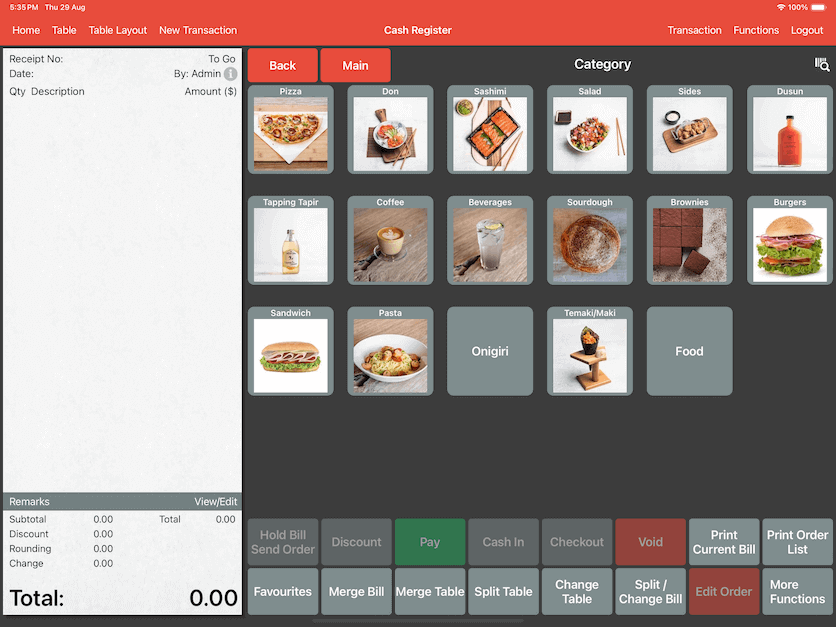 pos system menu gesture cash register settings