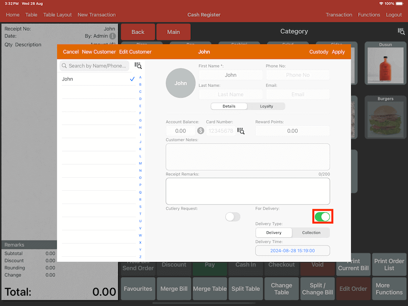 mobi pos system manage delivery