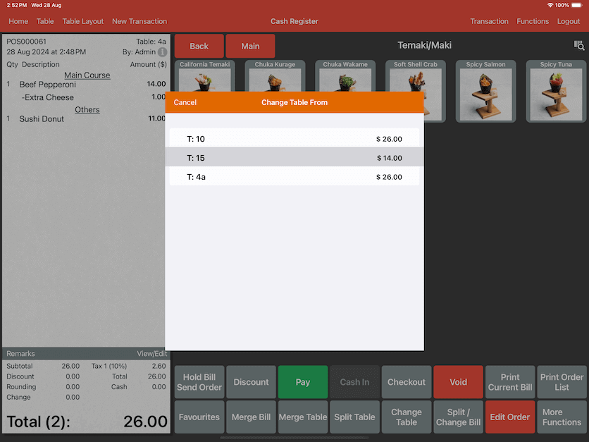 pos system change table