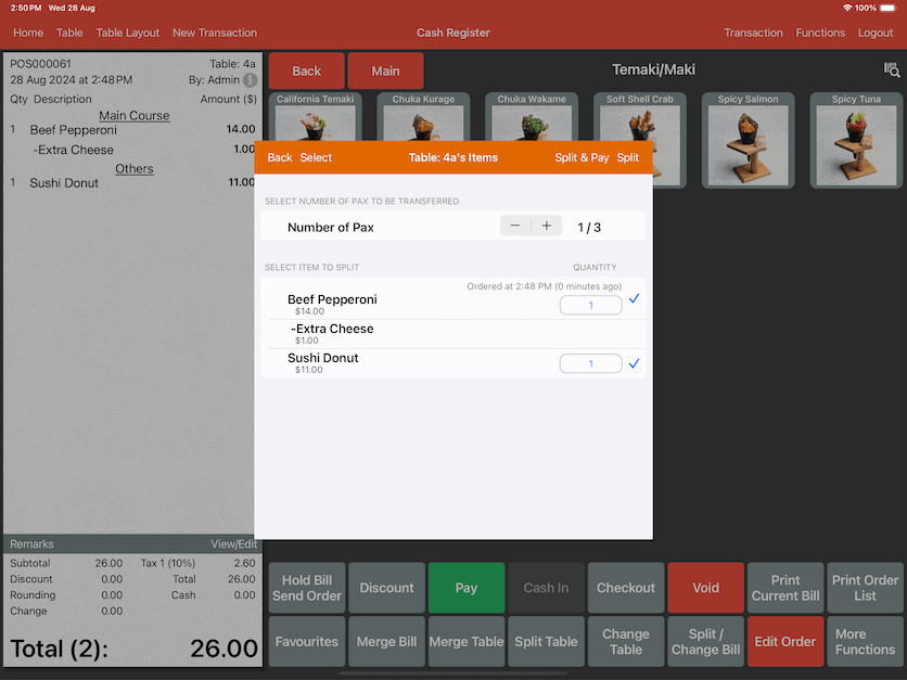 pos system split table