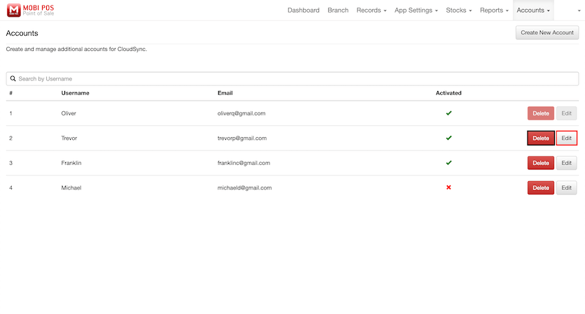 mobipos cloudsync accounts delete edit