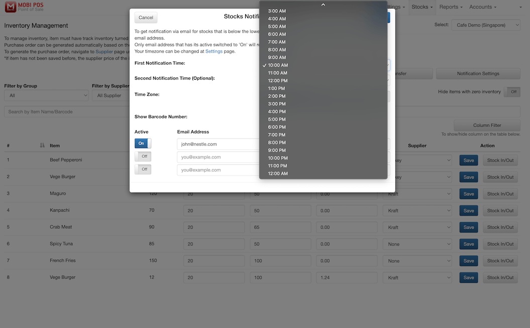 pos system inventory management notification select times