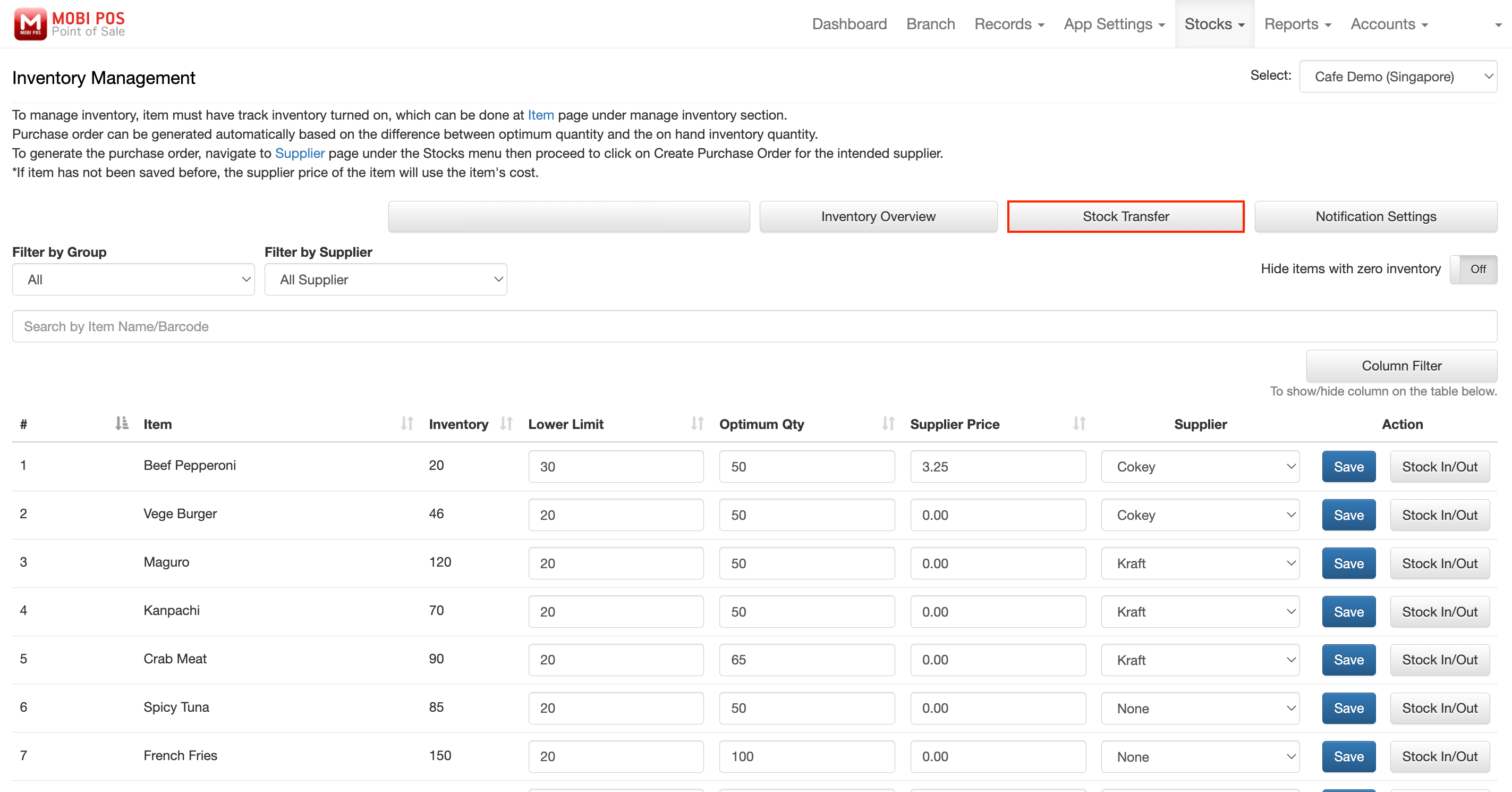 pos system inventory management stock transfer button