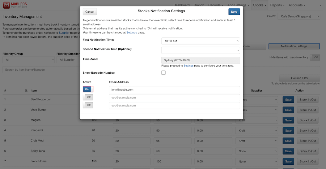 pos system inventory management notification settings