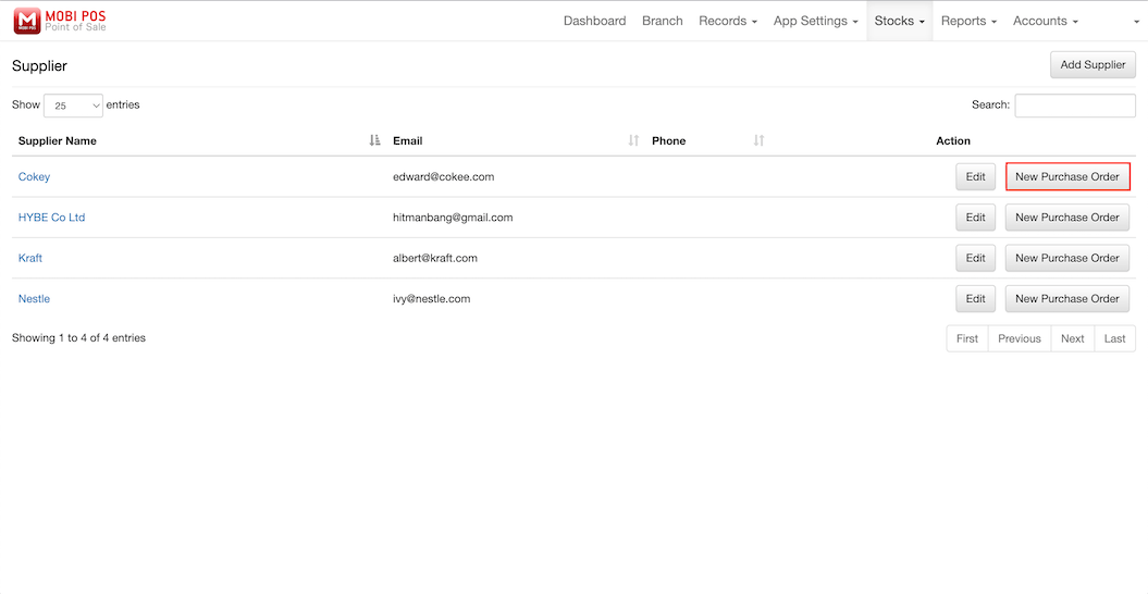 pos system suppliers inventory management settings