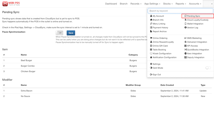 mobipos cloudsync stocks pending sync