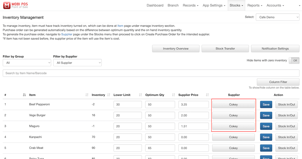 pos system supplier inventory management