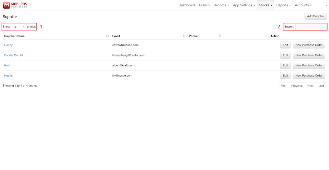 pos system supplier page filters