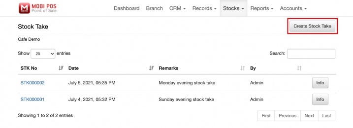 mobipos cloudsync create stock take button 